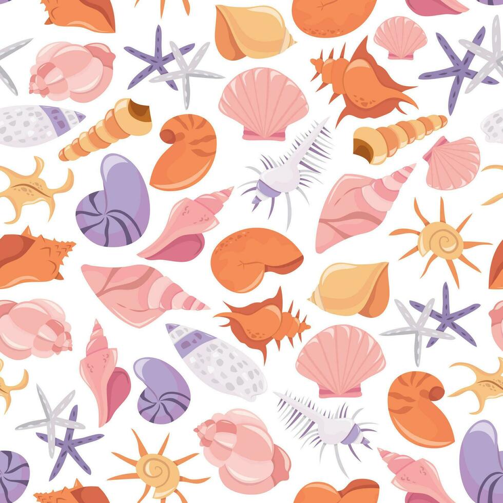 Cartoon Seashell Seamless Pattern Background vector