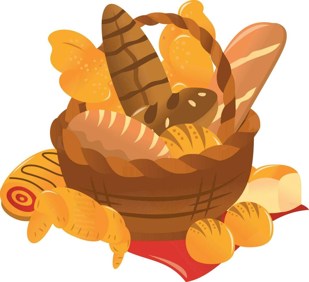dibujos animados panadería un pan cesta vector