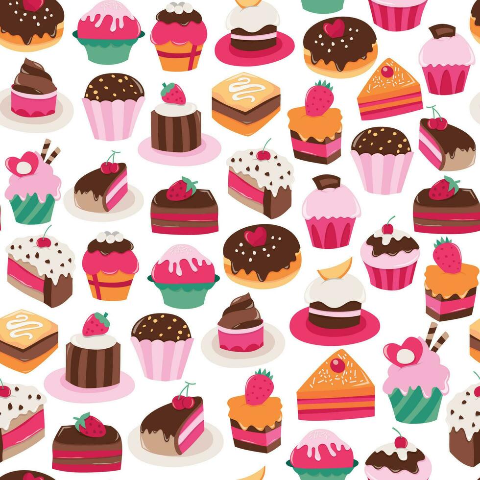 Cartoon Cakes Cupcakes Seamless Pattern Background vector