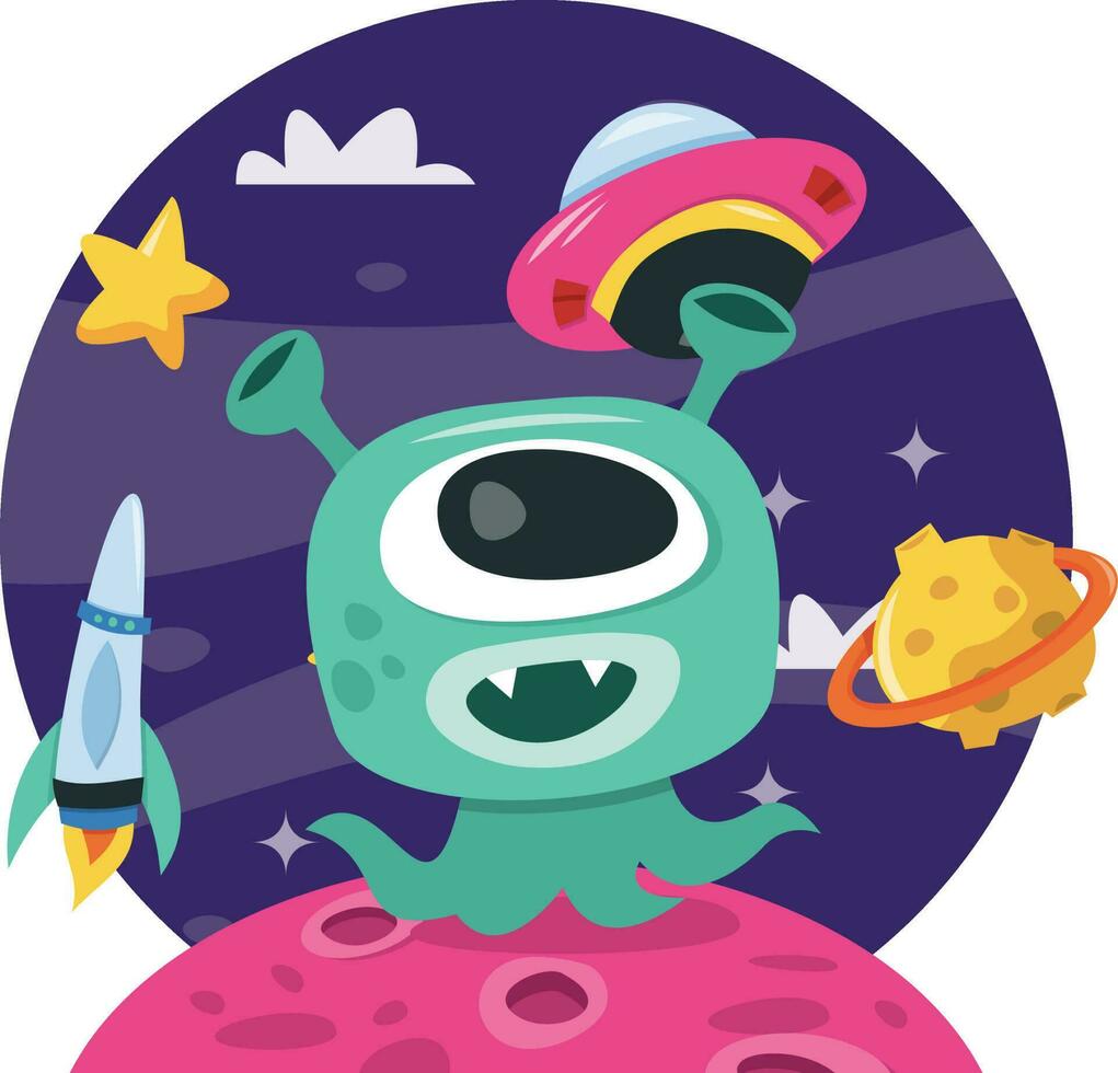 Super Cute Cartoon Space Adventure Alien vector