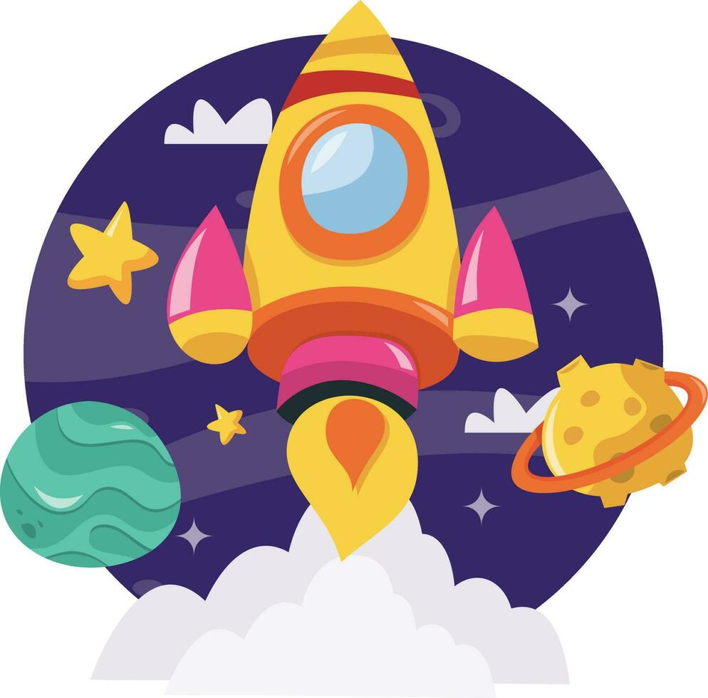 Super Cute Cartoon Space Shuttle Adventure vector