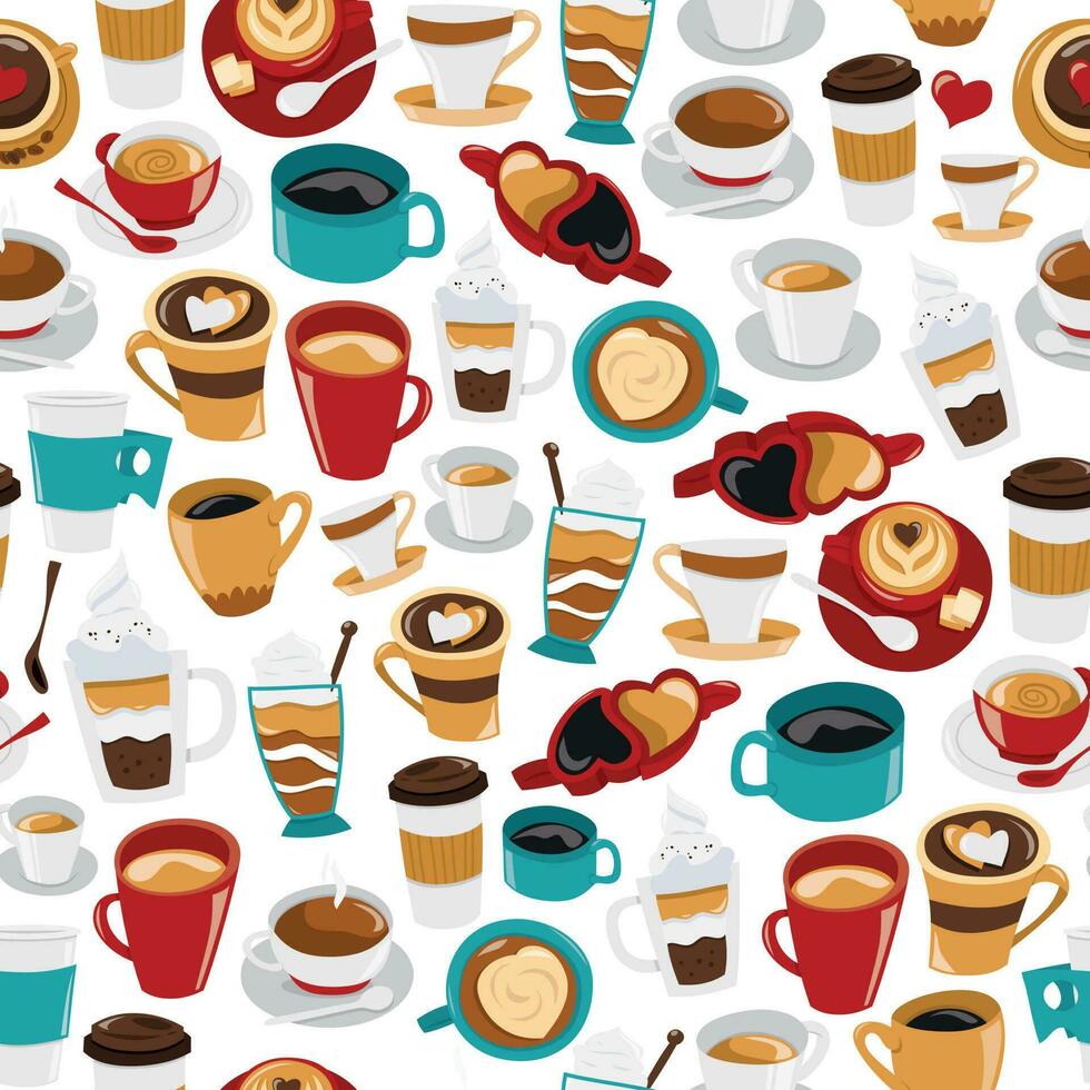 Cartoon Coffee Cups Glasses Seamless Pattern Background vector