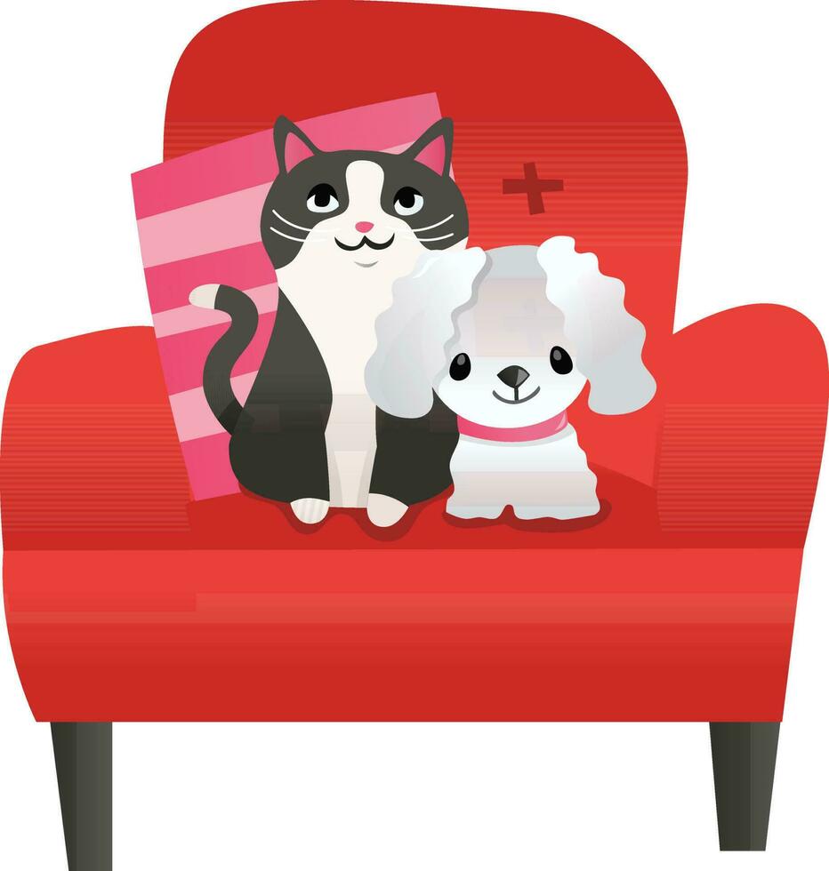 Cartoon Kitten Puppy Arm Chair vector