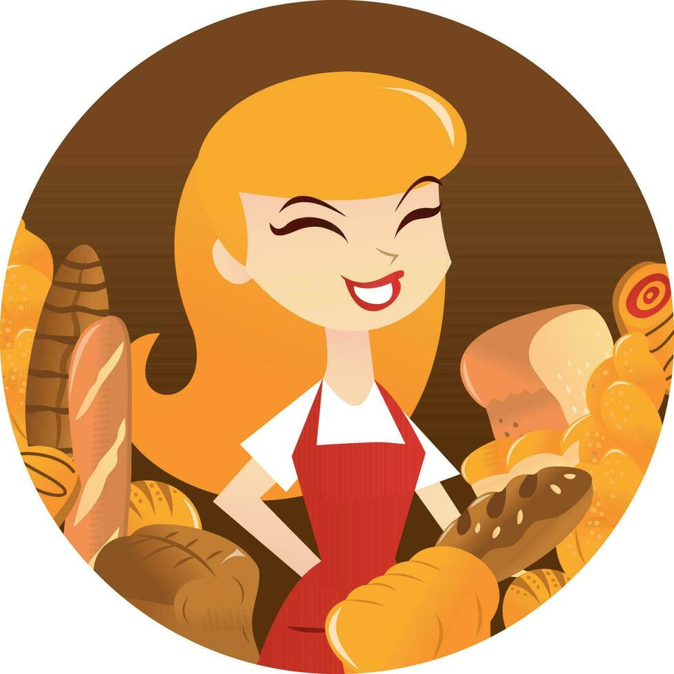Cartoon Woman Donuts Round Frame vector