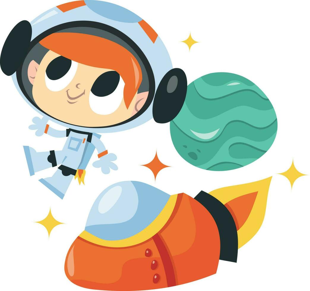 súper linda dibujos animados espacio aventuras astronauta chico vector