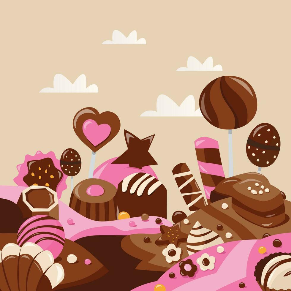 Whimsical Chocolate Sweets Land vector