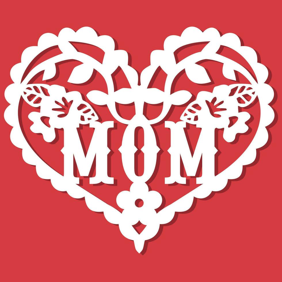 Mom Heart Lattice Paper Cut vector