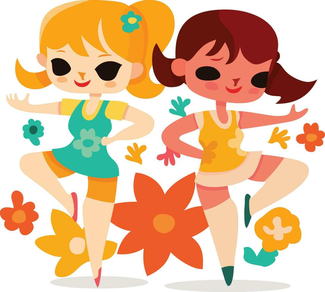 Girls doing yoga in nature vector