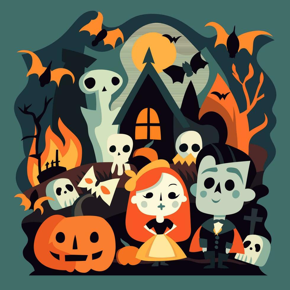 retro style halloween trick or treat vector