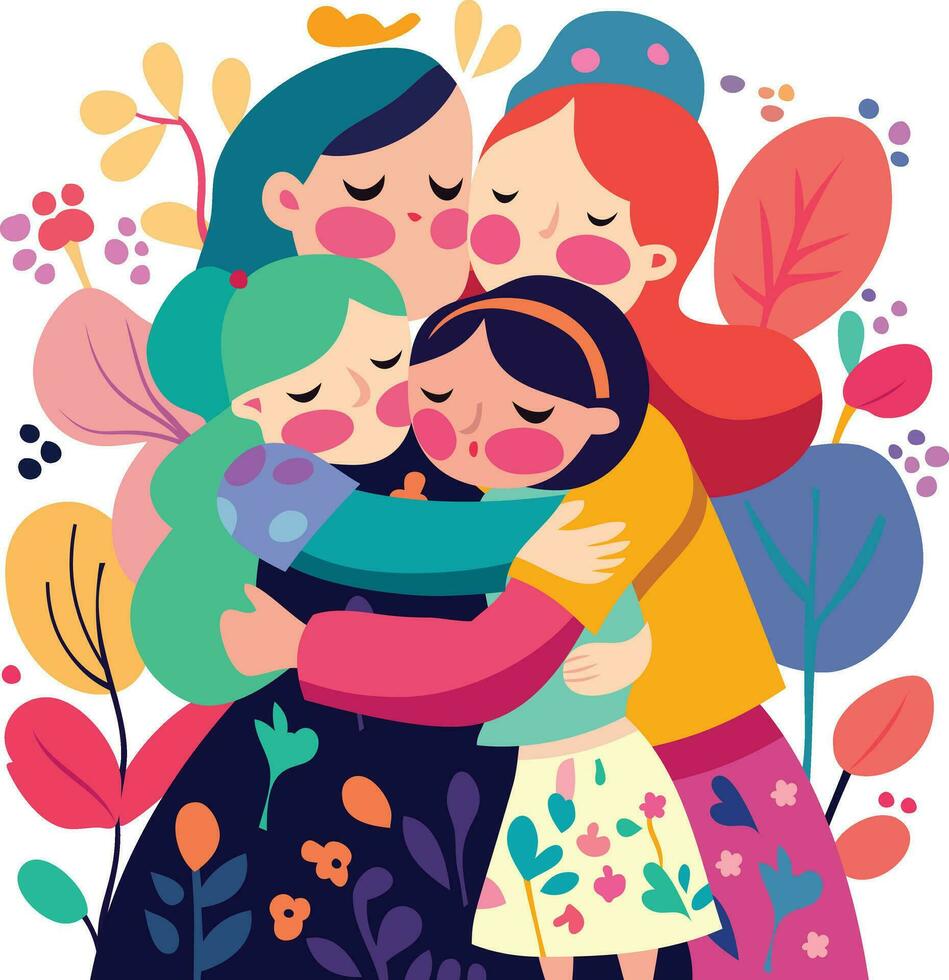 Whimsical colorful family hug vector
