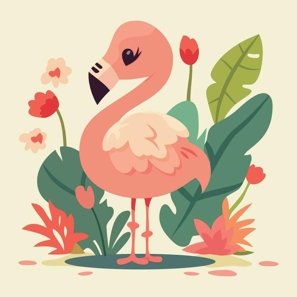 Cartoon Cute Flamingo Bird vector