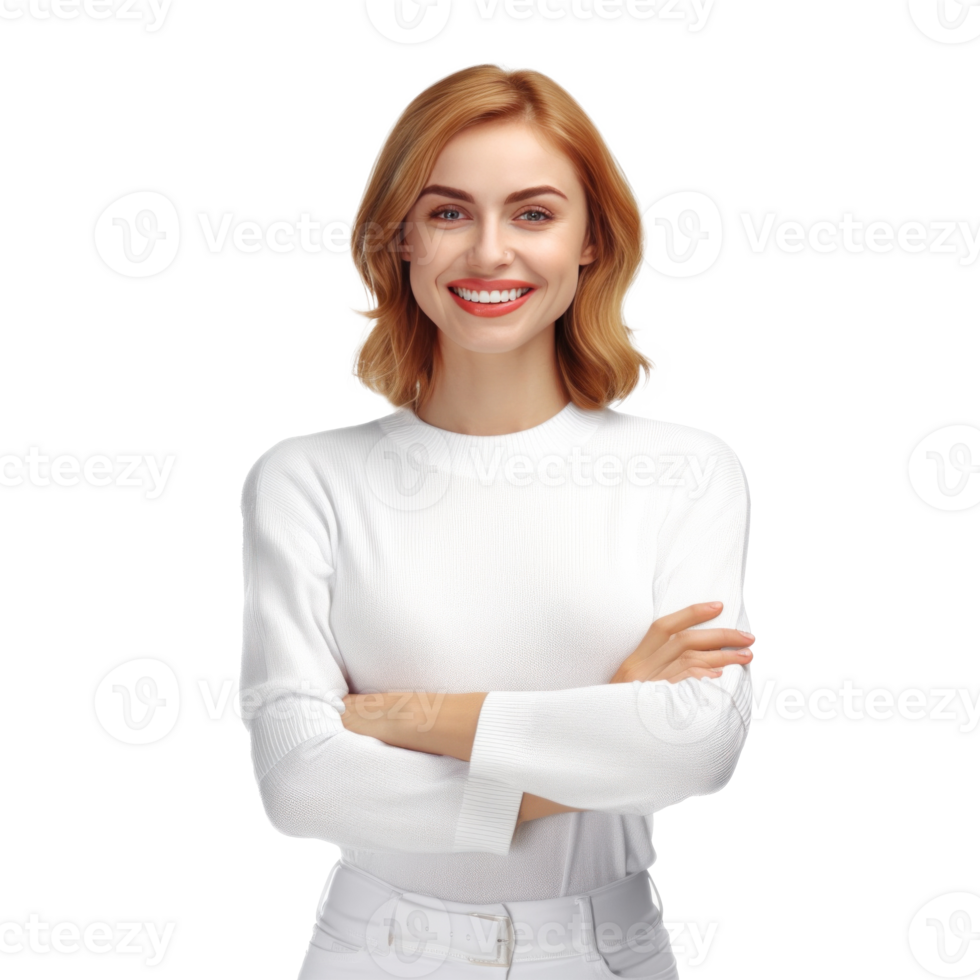 Photo of attractive doctor lady friendly smiling arms crossed. Illustration png