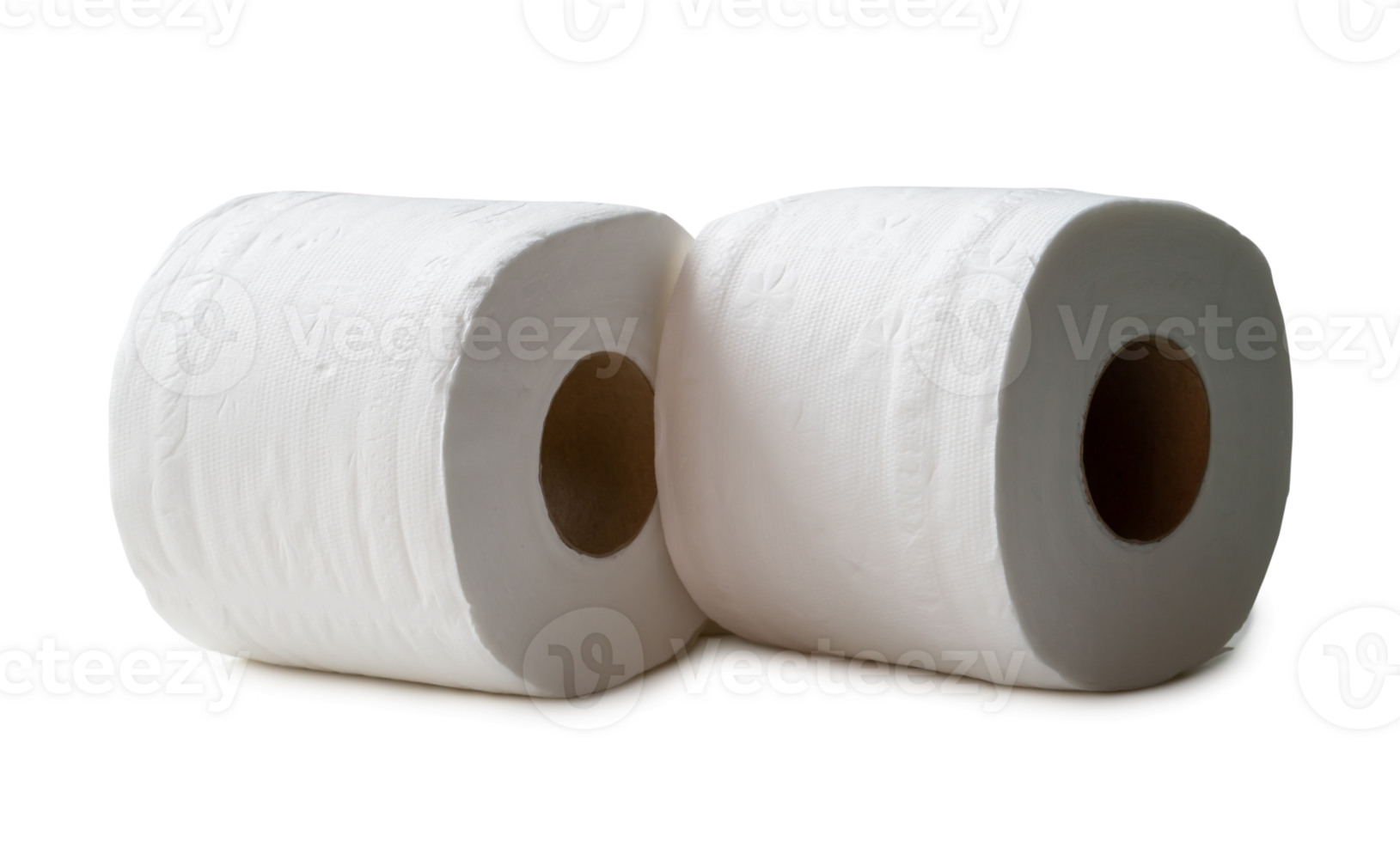 two rolls of white tissue paper or napkin isolated with clipping path and shadow in png file format