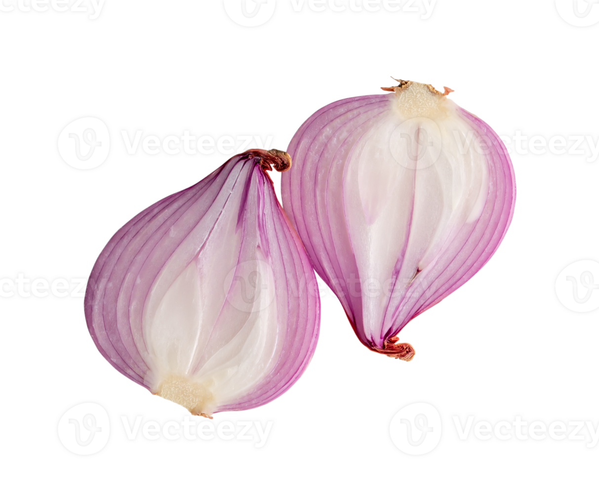 Fresh red onion bulb in halves isolated with clipping path in png file format.