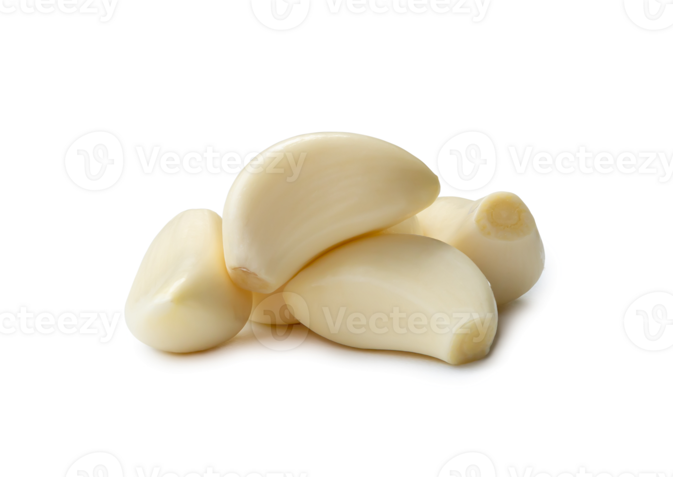 Peeled garlic cloves in stack isolated with clipping path. and shadow in png file format