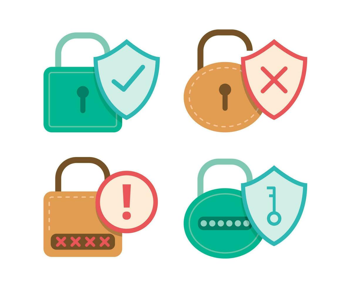 ciber seguridad llaves con candado símbolo concepto ilustración conjunto vector