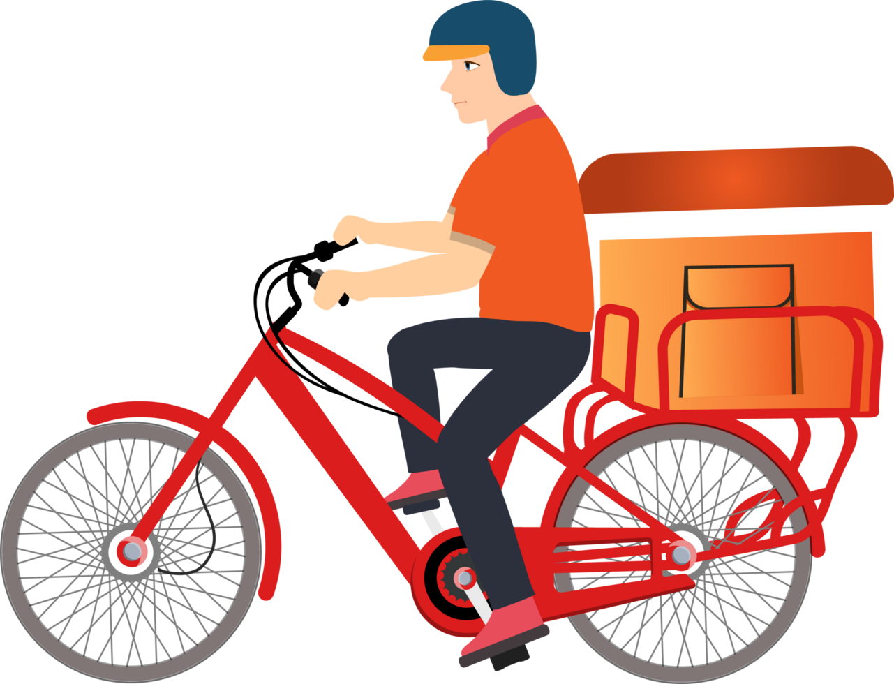 een levering Mens rijden een fiets. levering Mens met een fiets ontwerp. online bestellen levering concept. vlak karakter illustratie. png