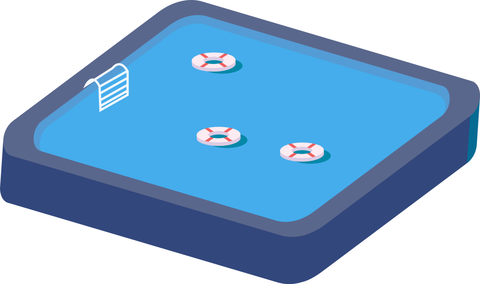 Simple swimming pool with lifebuoys. Summertime swimming pool illustration. Isometric swimming pool isolated png