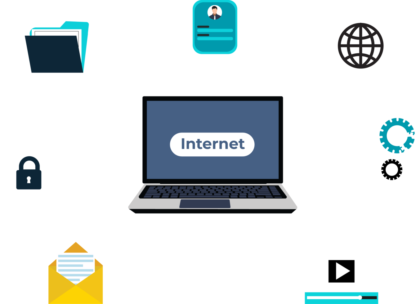 Internet service and network connection. Online file sharing, mailing, communicating, and watching videos. png