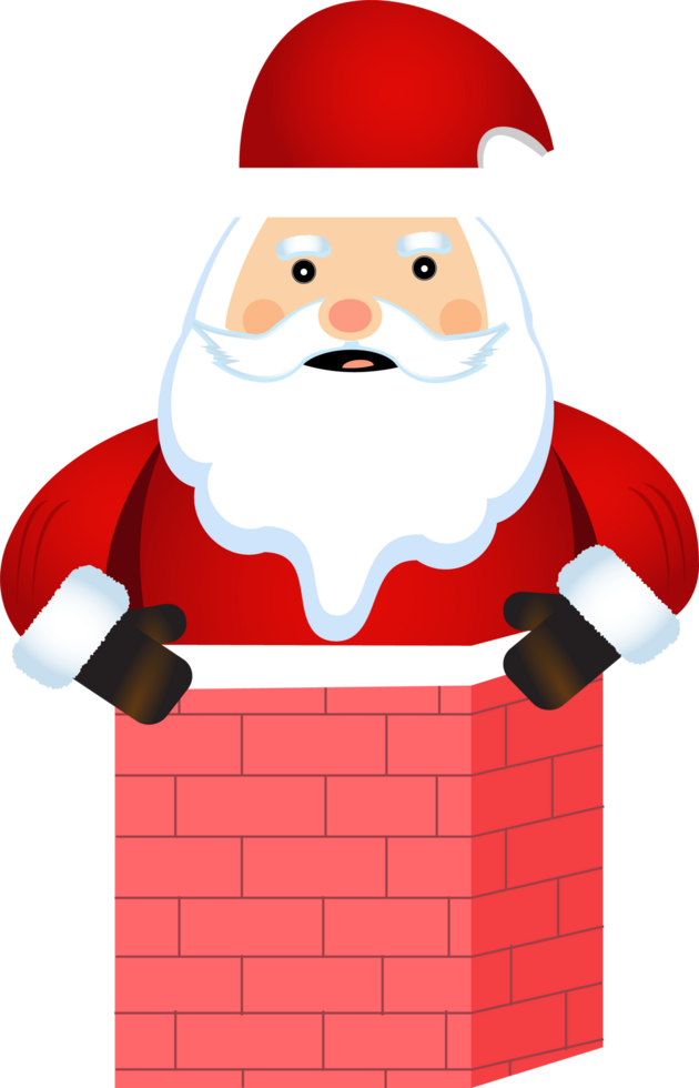 Fat Santa Claus is stuck in a chimney. Cute Santa Claus design. Christmas Santa Claus design png