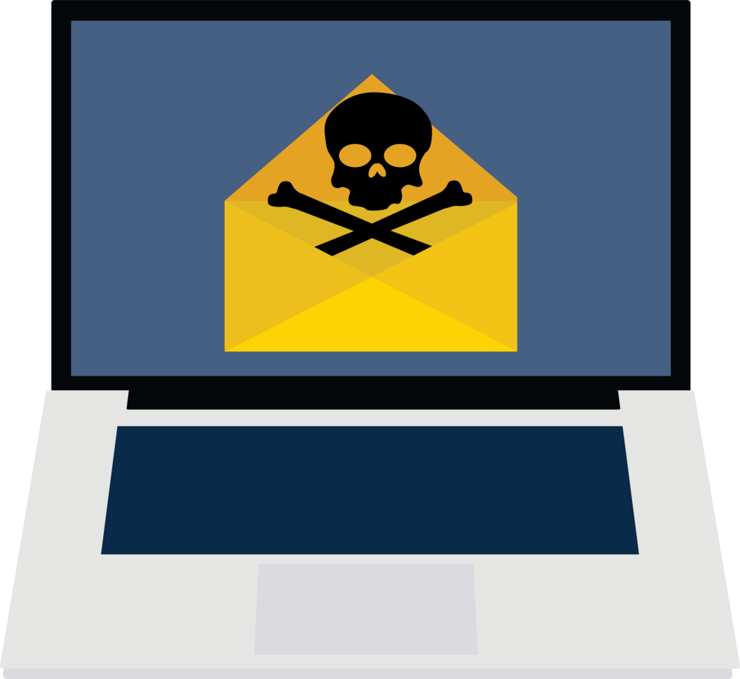 phishing o email com uma crânio placa. computador hacker Spam correspondência. senha Conecte-se com uma phishing e-mail. conectados golpe enviar em uma computador portátil. png