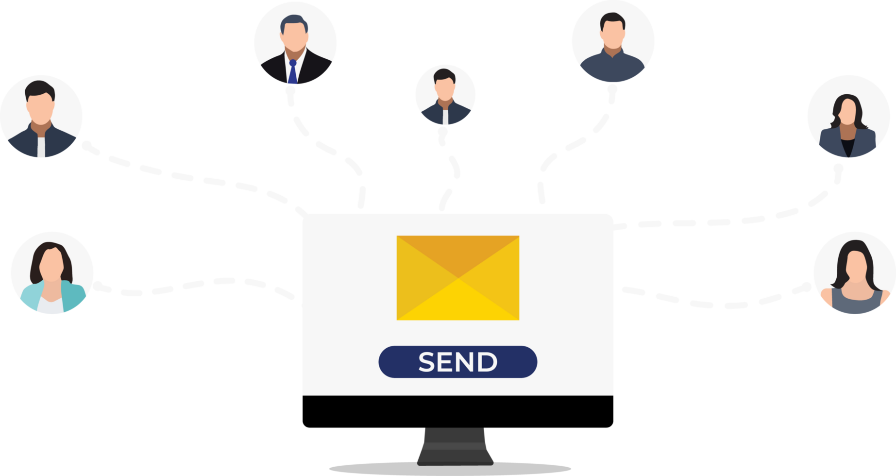 Office email communication system. Sending an email to friends concept. Business communication with a laptop. png