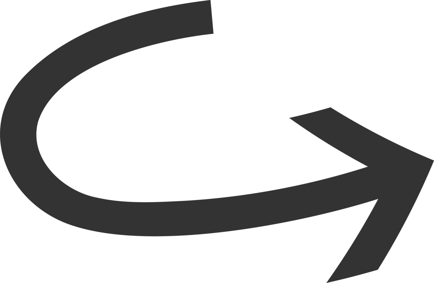 Dark pointer arrow illustration. A round and curved direction arrow. A curved arrow pointing right upward way. png