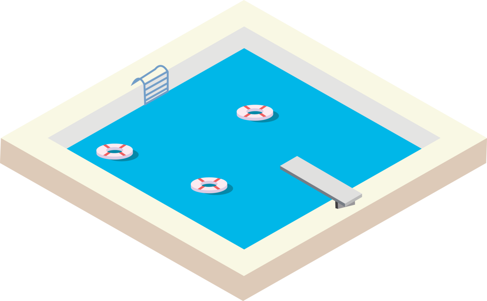 Summertime swimming pool illustration. Isometric swimming pool isolated. Simple swimming pool with lifebuoys. png