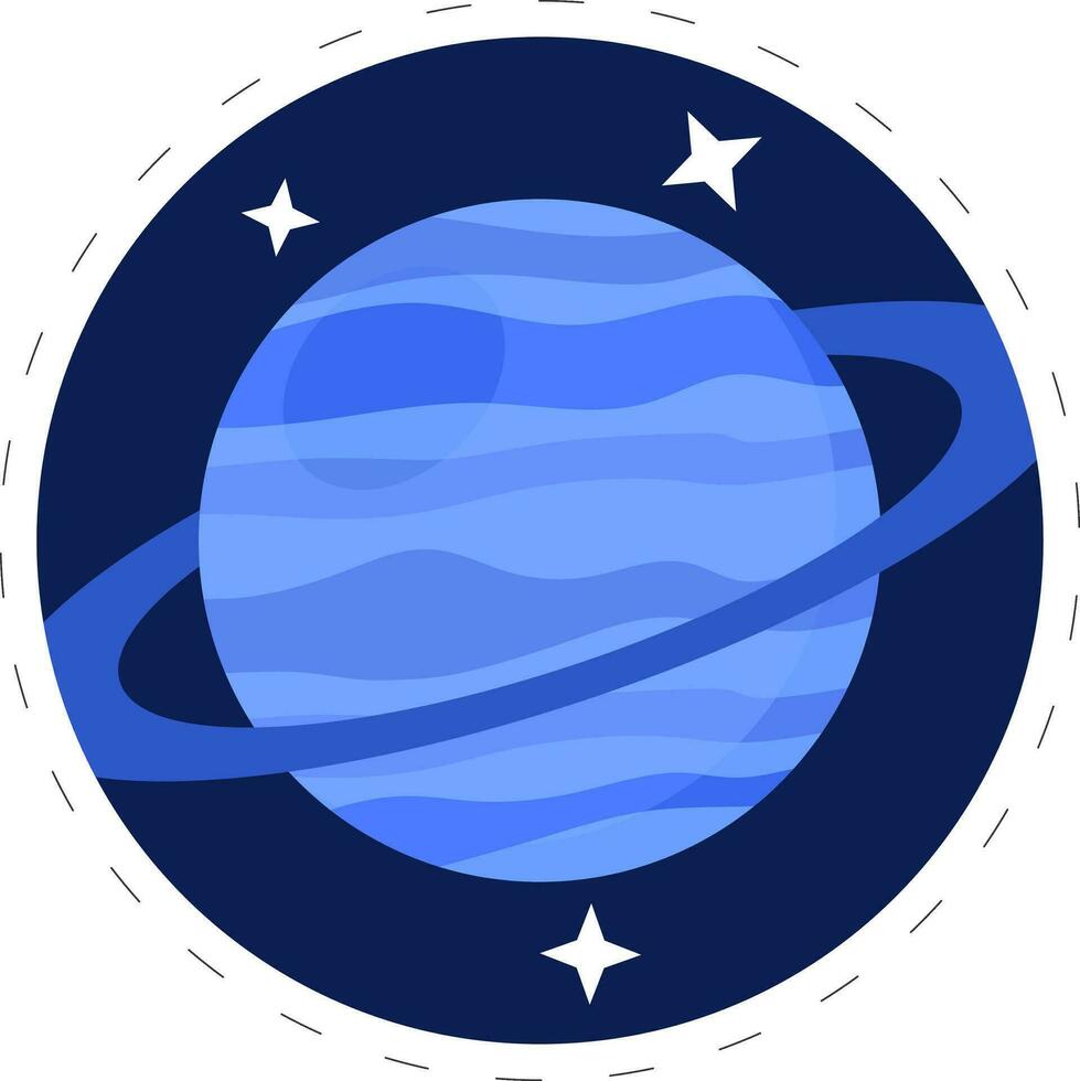 Isolated Uranus Planet With Stars Blue Circle Background. vector