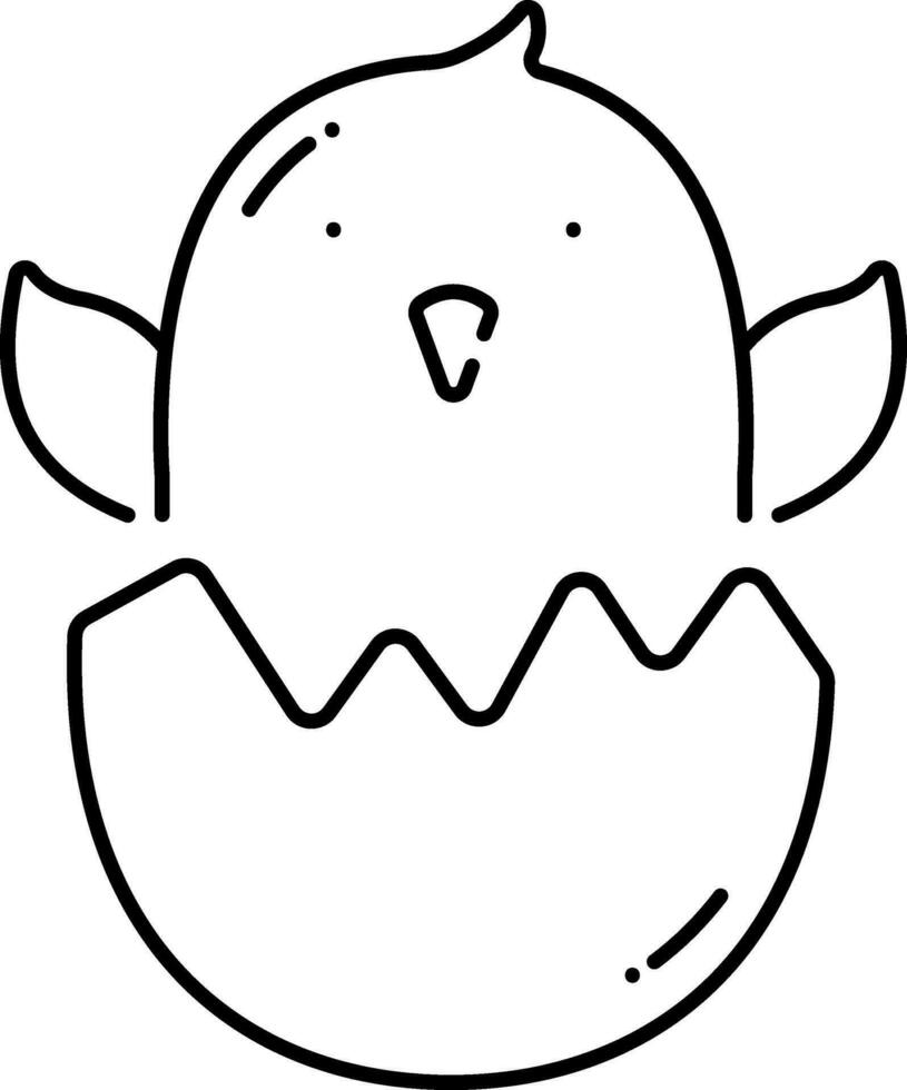 Baby Bird Come Out From Egg Black Stroke Icon. vector