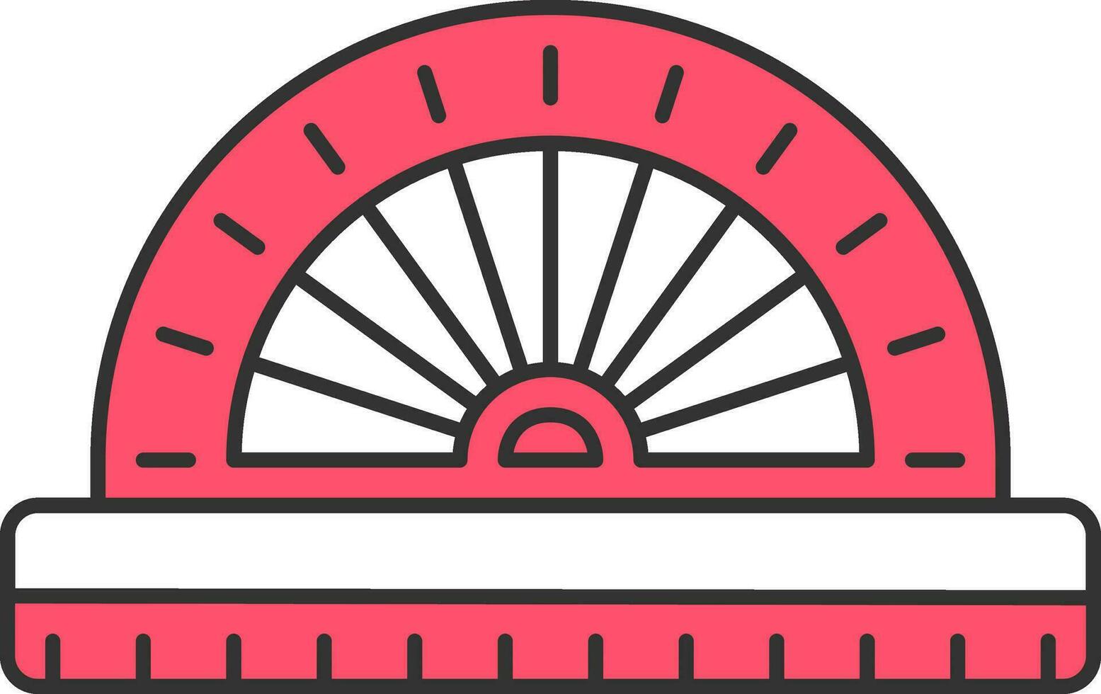 Flat Ruler Scale And Protractor Icon In Red And White Color. vector