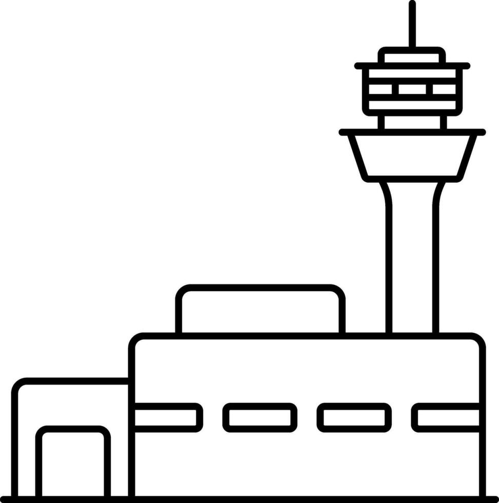 Air Traffic Control Tower Icon In Black Stroke. vector