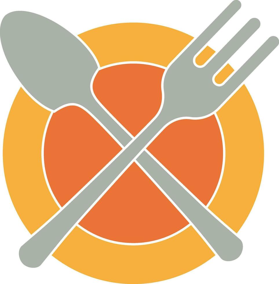 Isolated Crossed Fork And Spoon Icon On Plate In Flat Style. vector
