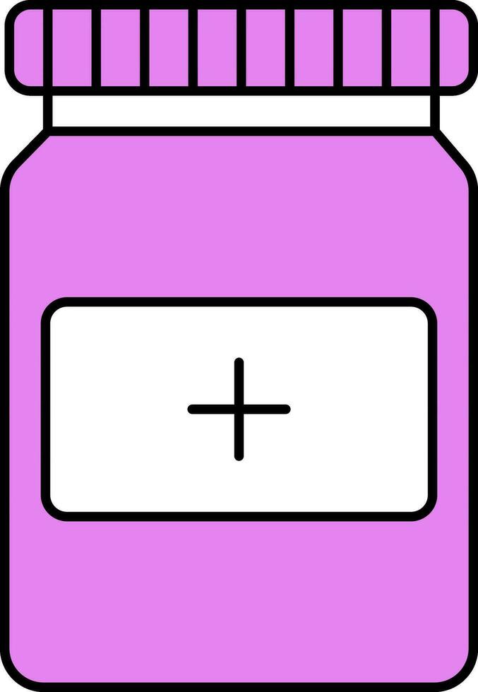 Pink Medicine Bottle Icon In Flat Style. vector