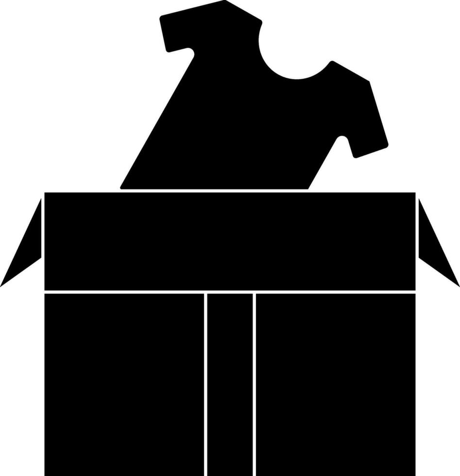 abierto caja con camiseta icono en negro y blanco color. vector