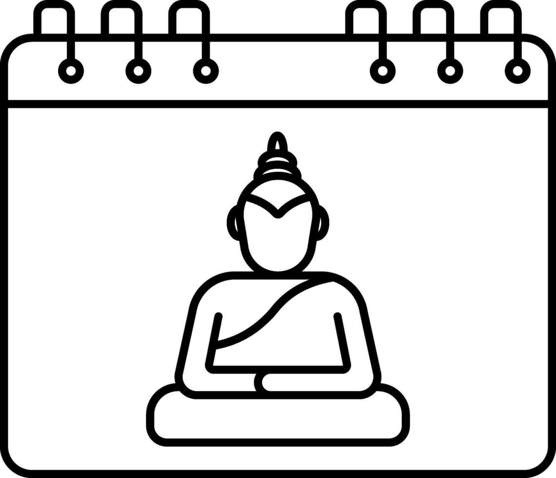budismo dibujos animados calendario negro Delgado línea icono. vector