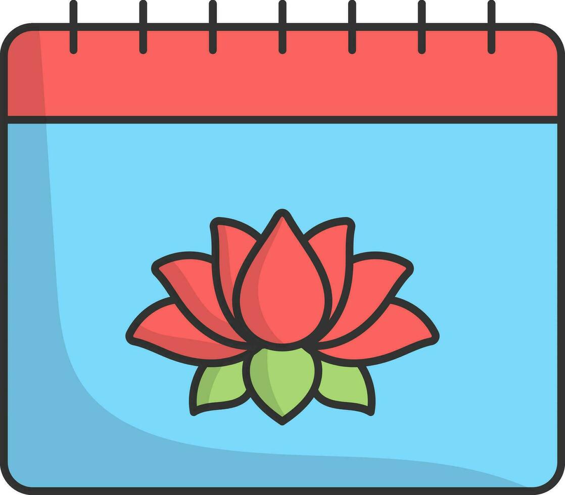 Isolated Printed Lotus Flower Icon On Calendar Flat Style. vector