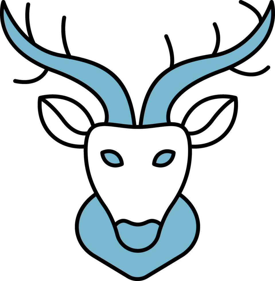 Cartoon Reindeer Face Blue And White Icon. vector