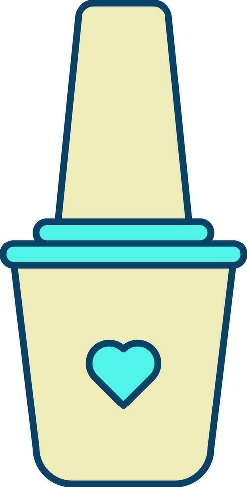Heart Nail Paint Bottle Yellow And Turquoise Icon. vector