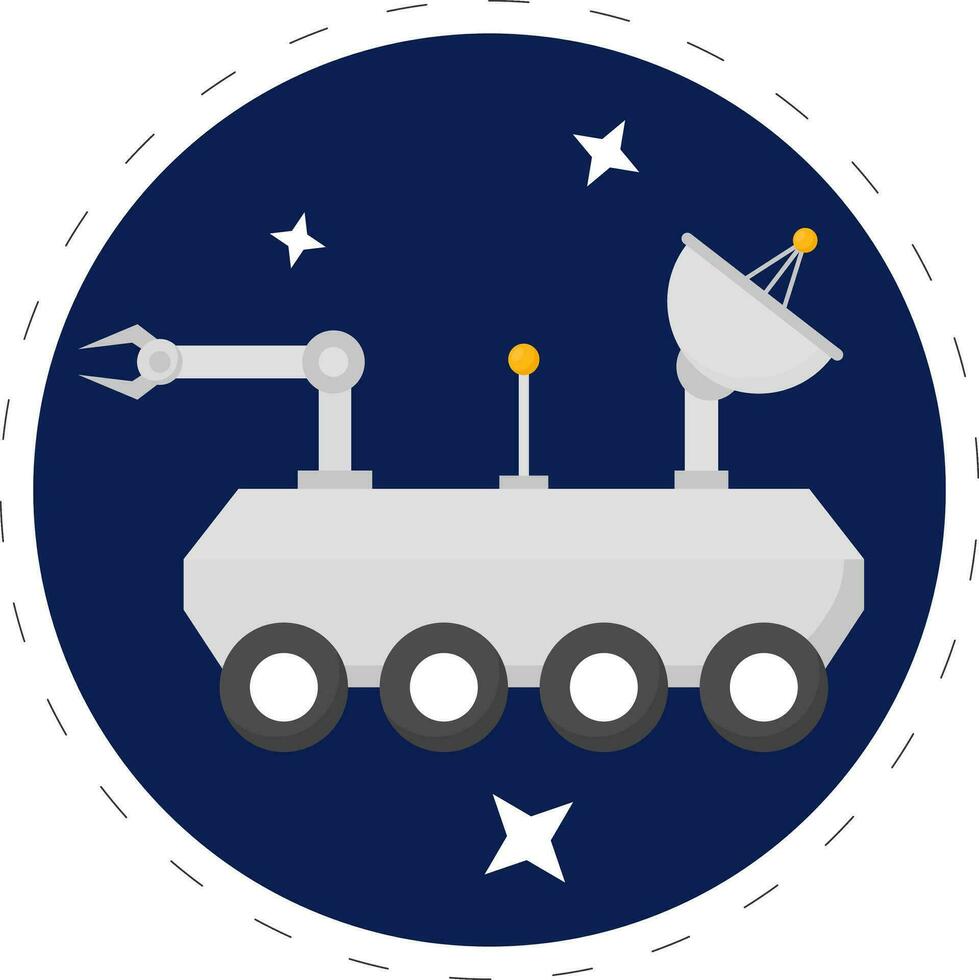 Isolated Lunar Roving Vehicle With Stars Blue Circle Background. vector