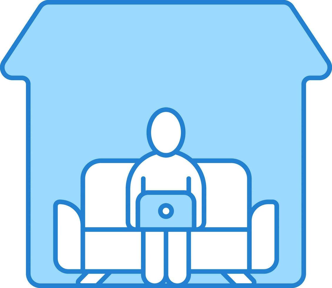 Man Work From Home Blue And White Icon. vector
