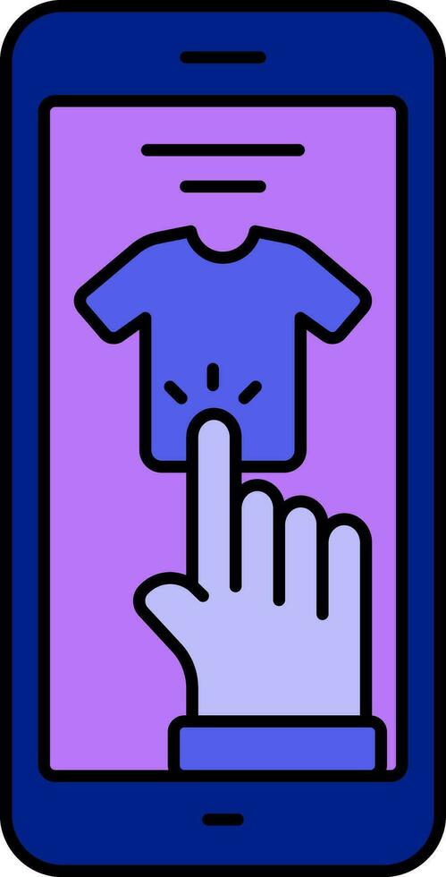 Hand Click T-Shirt For Online Shopping Purple And Blue Icon. vector