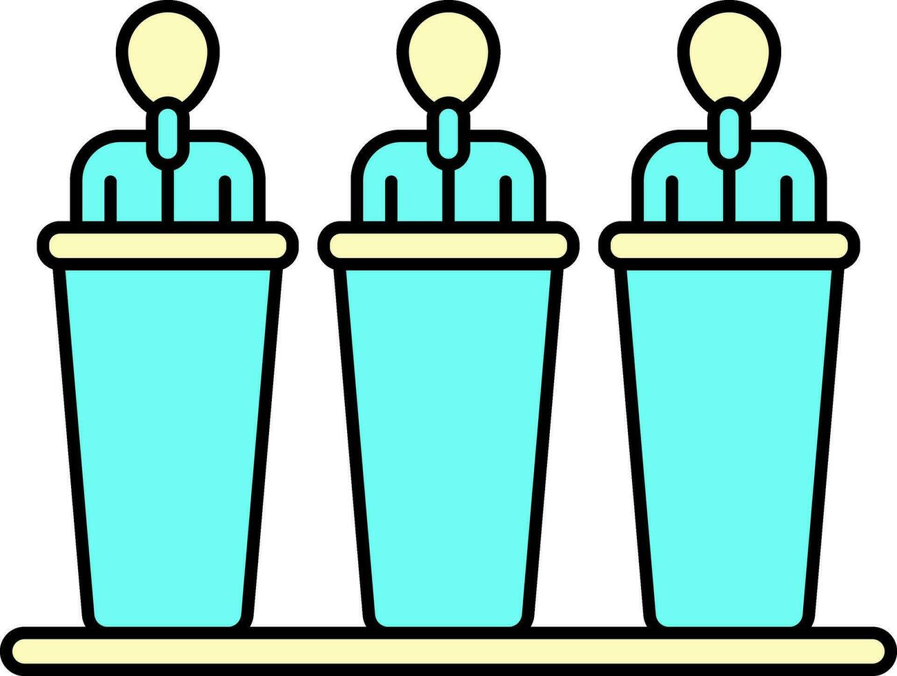 Three Candidates On Mic Podium Yellow And Turquoise Icon. vector