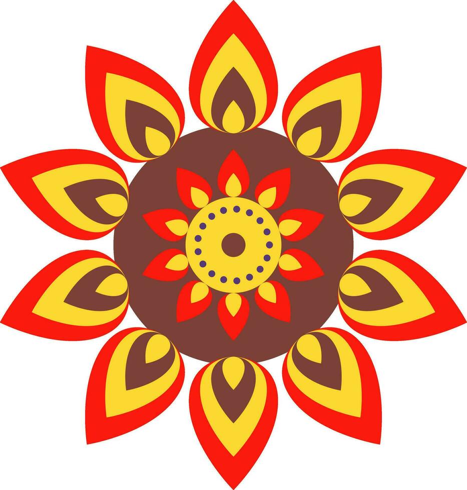 Isolated Colorful Flower Shape Rangoli Icon In Flat Style. vector