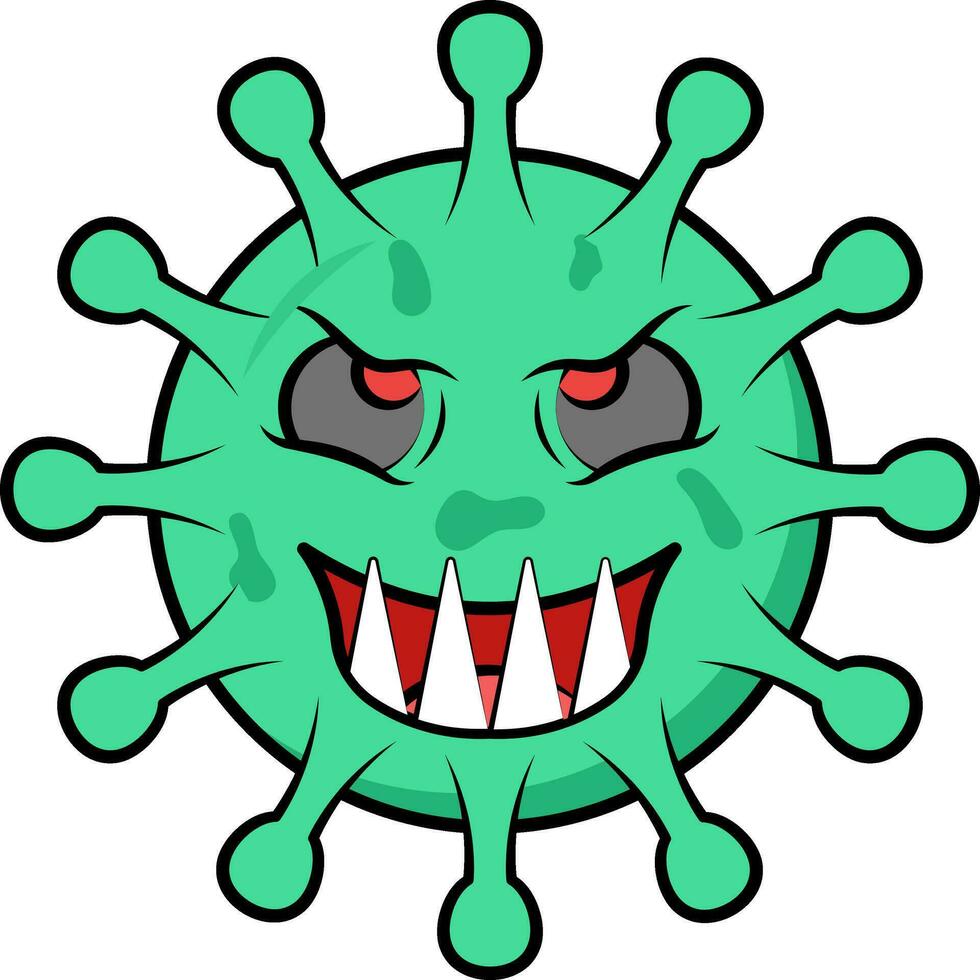 Happy Virus Emoticon In Green Color. vector