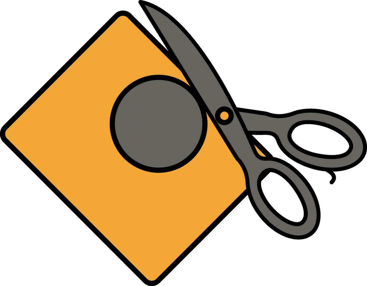 Scissor Cutting Card Icon In Orange And Gray Color. vector