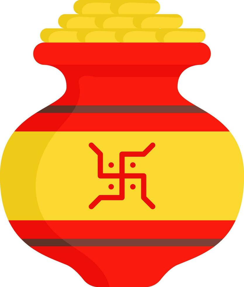 Illustration Of Pot With Full Of Stack God Coin Icon In Flat Style. vector