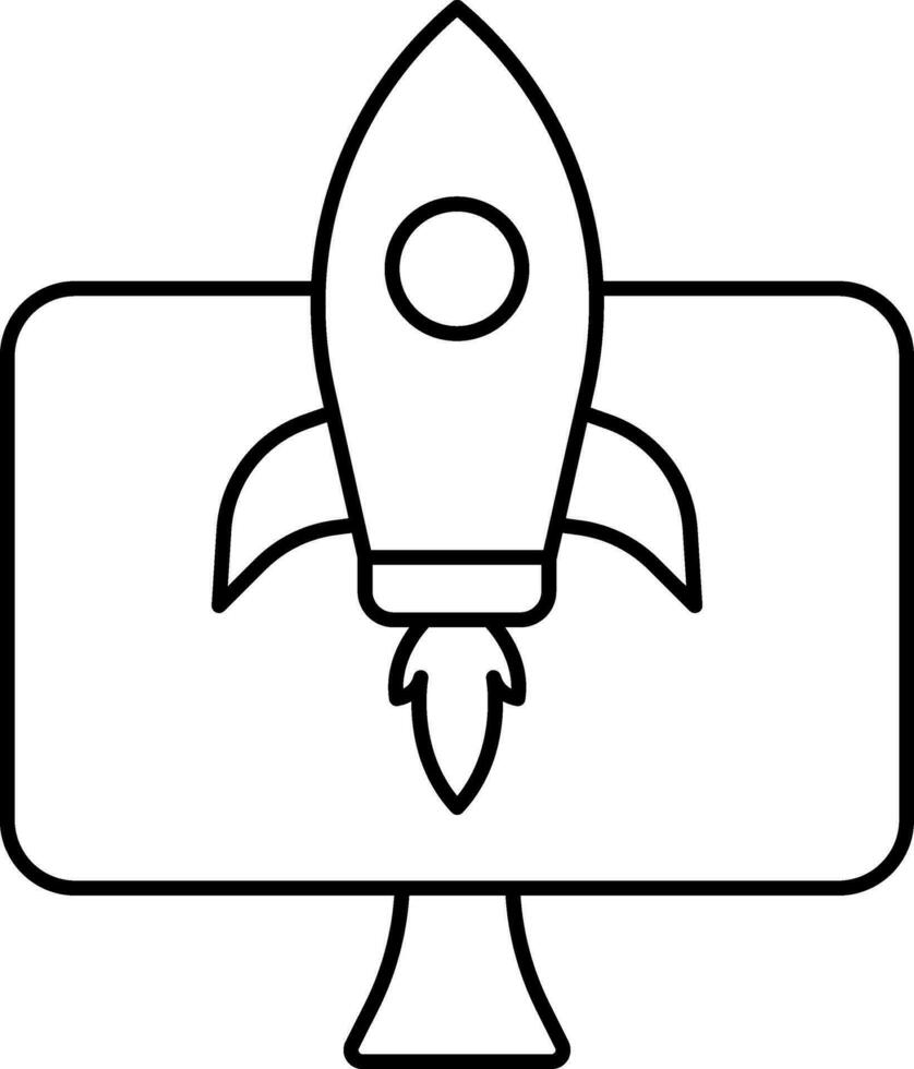 Illustration Of Rocket With Monitor Black Outline Icon. vector