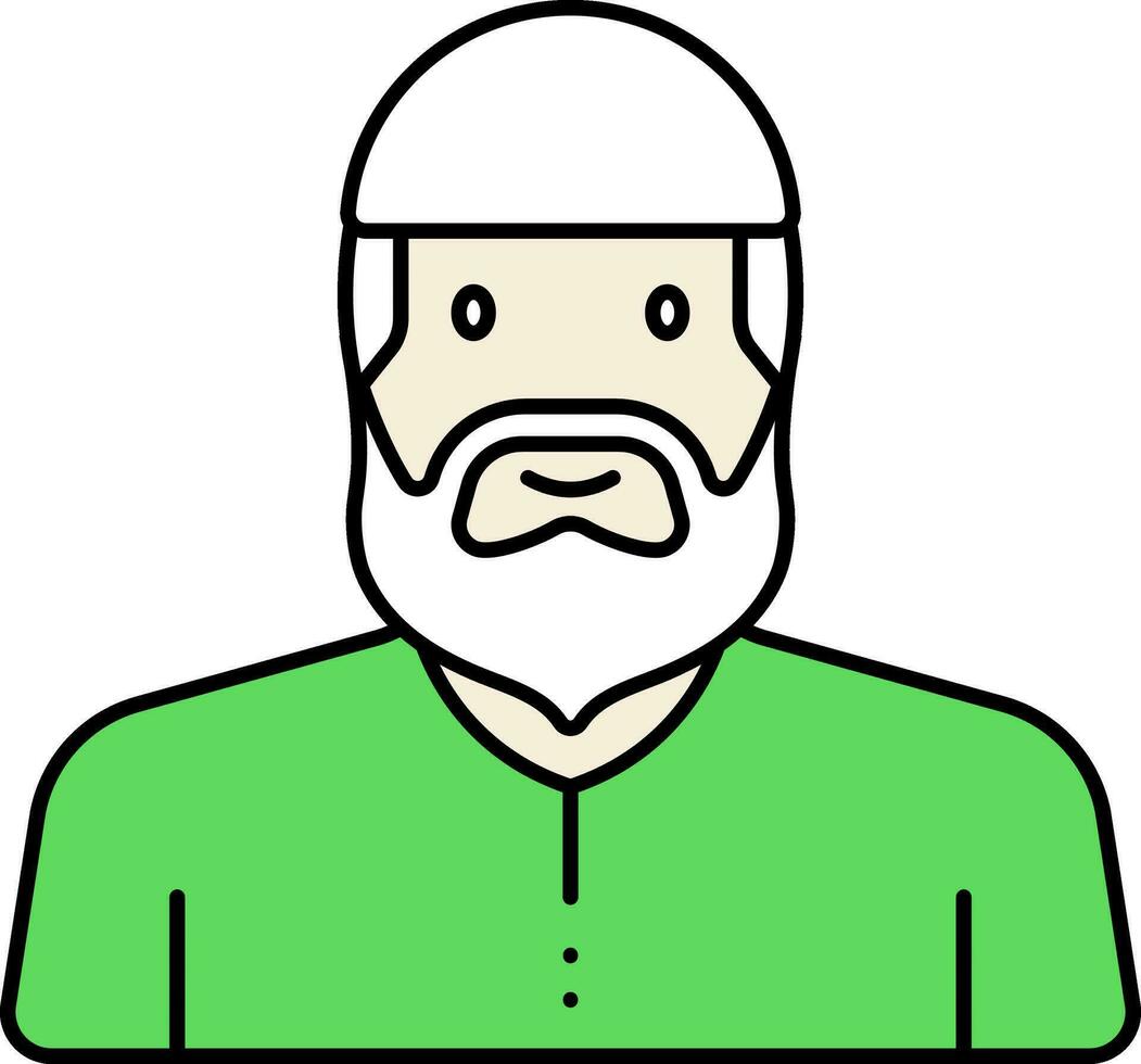 Old Arabian Man Cartoon Character Icon In Green Color. vector