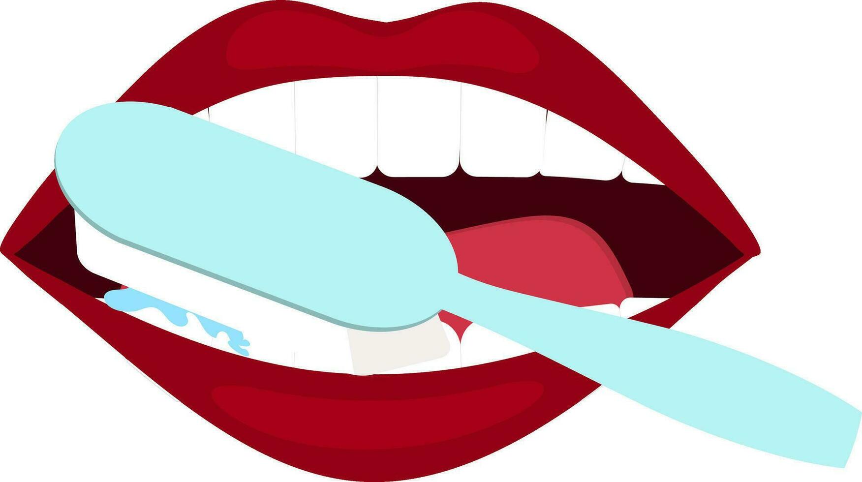 Female Brushing Outside Surface Of Her teeth Flat Vector. vector